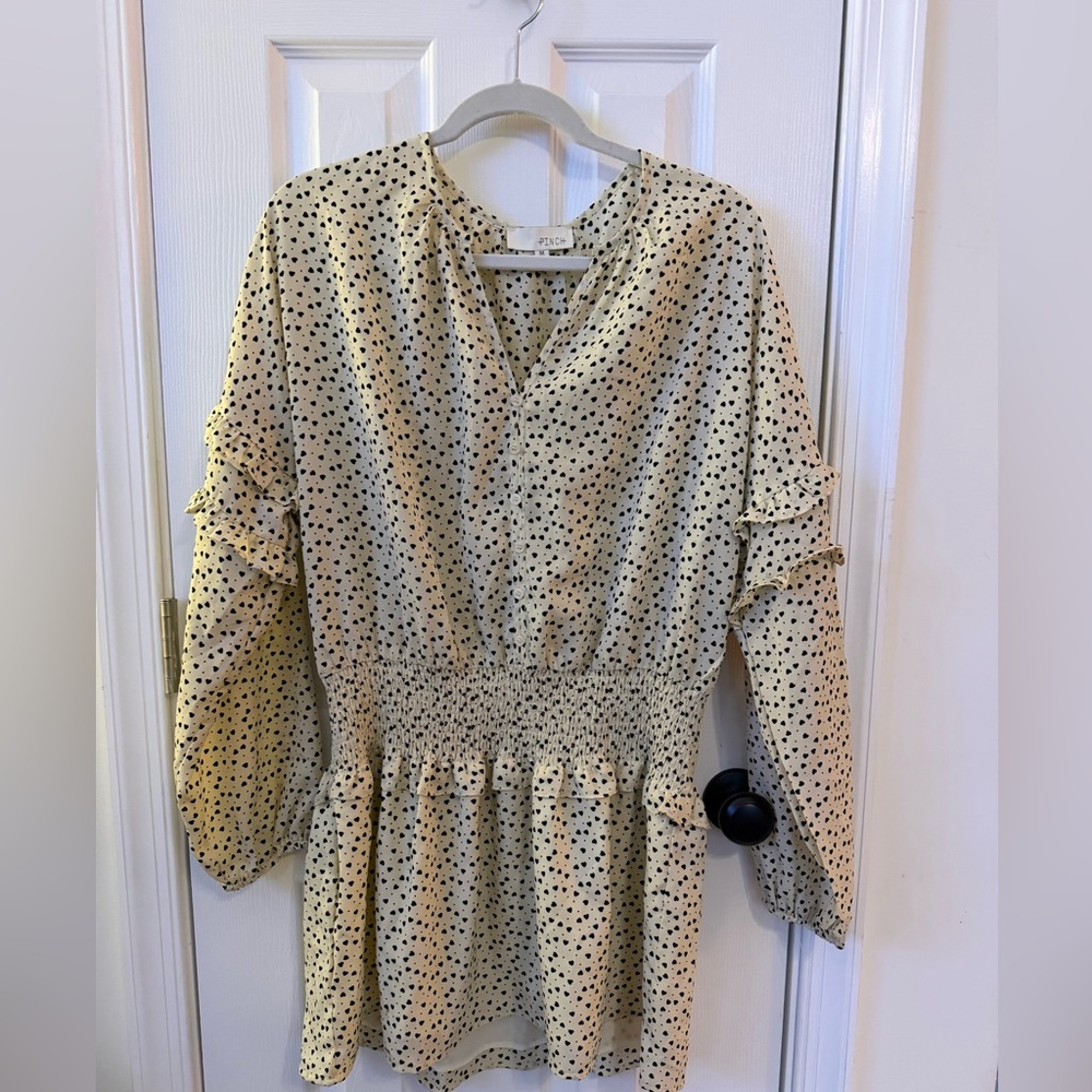 Pinch Heart Patterned Button-Up Dress